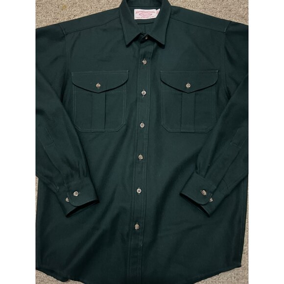 Filson Green Wool Button-Up Shirt Large With Dual Chest Pockets Made In Mexico - Picture 2 of 5